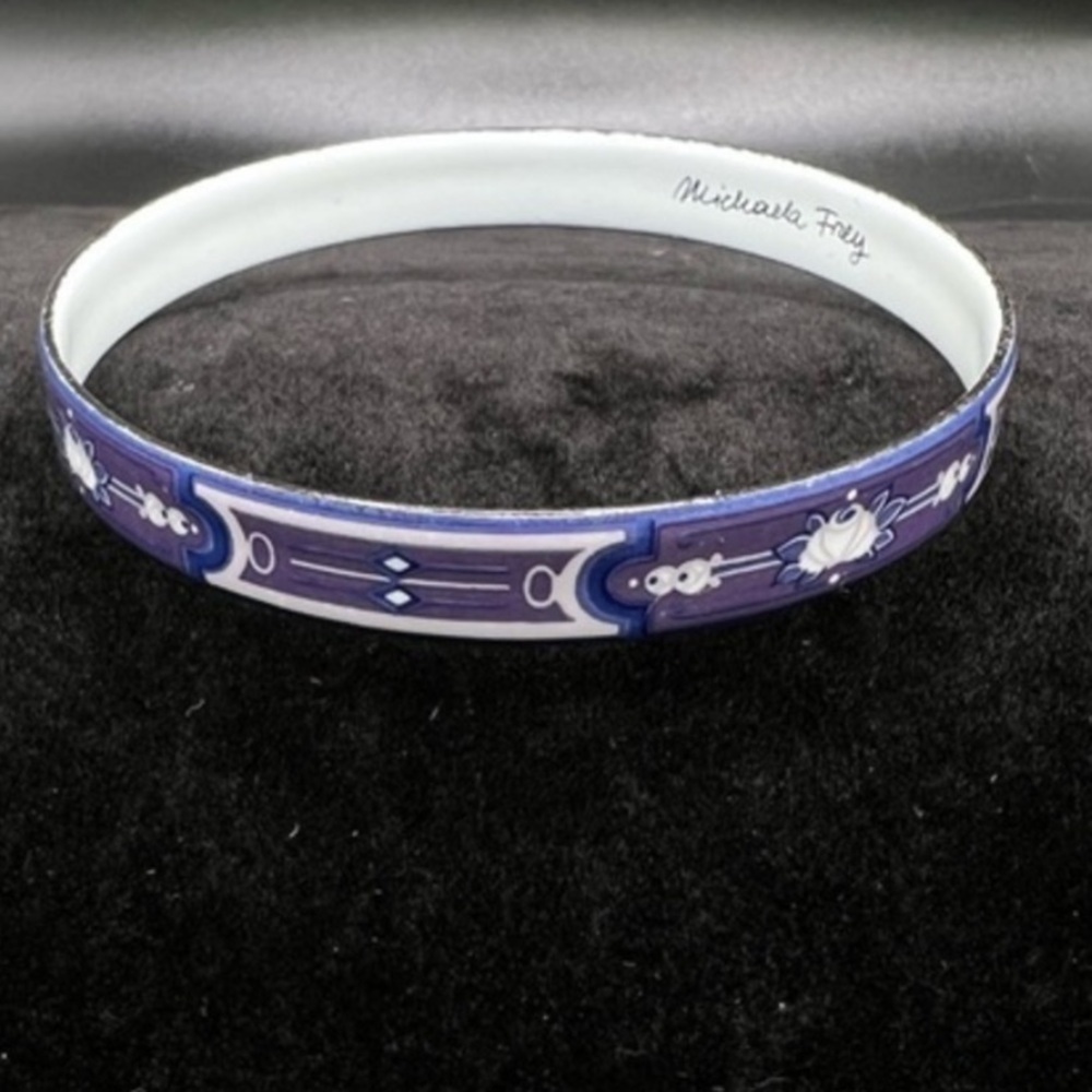 Vintage Michaela Frey Enamel Bangle Bracelet Blue Purple White Austria
